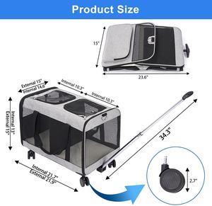 กระเป๋าใส่สัตว์เลี้ยงแบบสองช่องพร้อมล้อถอดได้ สำหรับแมวตัวเล็ก 2 ตัว ดีไซน์ระบายอากาศได้ดี - Product Image 6