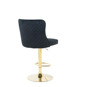 Taburete de Bar Moderno de Terciopelo con Respaldo Acolchado de Canales Verticales, Base de Metal Dorado, Silla Giratoria Ajustable para Hogar y Restaurante - Product Image 3