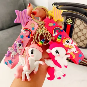 Lilangda Custom 3D Soft PVC Unicorn Keychains Pink Yellow Red Blue Horse Keyrings Bag Pendant for Gifts Korean Keychain