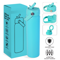Bouteille d'eau isotherme sous vide en acier inoxydable 304 de haute qualité, 25 oz, avec couvercle à paille et poignée, anti-fuite, pour la course à pied et la randonnée en extérieur