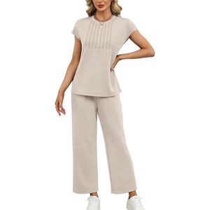 Two Piece Sets For Women Summer Casual <b>Cap</b> <b>Sleeve</b> <b>Tops</b> Lounge Matching Set Breathable Knitted Outfits - Product Image 4