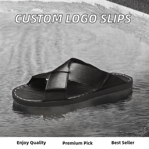 Factory Supplies High-End Genuine Leather Anti-Slippery <b>Open</b> Air Cushion <b>Slippers</b> Custom Logo New Summer Flat-Bottom Casual - Product Image 2