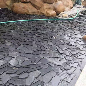 Pavés en pierre naturelle <span class=keywords><strong>concassée</strong></span> de schiste noir irrégulier pour décoration de fond d'eau de <span class=keywords><strong>jardin</strong></span> et piscine, en vente - Product Image 2