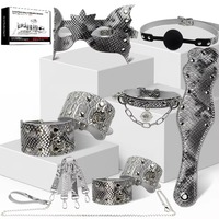 Ensemble BDSM en cuir PU effet peau de serpent 3 couleurs, imperméable, collier, menottes, bandeau, bâillon à boule, paddle, jouets sexuels pour adultes, jeux de rôle pour couples