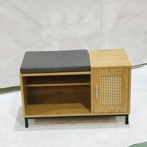 Banc à chaussures contemporain avec siège amovible, banc en bois pour le salon, organisateur de rangement pour chaussures en bois - Product Image 6