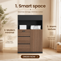Mueble de Oficina con Cerradura, Armario de Almacenamiento de Madera con Ranura Superior para Macetas, Mueble Lateral de Oficina con Estante Abierto para Archivos