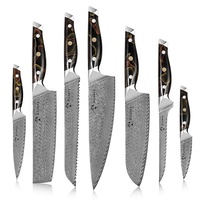 Damascus Santoku-mes met lemmet & hars handvat |   Ultrascherpe VG10 kern voor chefs, flexibele MOQ-opties