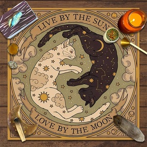 Tovaglia Tarocchi Yin-Yang con Gatto per Stregoneria e Astrologia, Divinazione, Decorazione Casa con <span class=keywords><strong>Carta</strong></span> dei Tarocchi 'Conosci Te Stesso' per San Valentino - Product Image 1