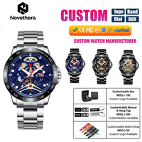 NOVETHERA 2388 Montre-bracelet de luxe pour homme 41 mm, mouvement à quartz squelette ajouré, bracelet en acier inoxydable, montre de sport à aiguilles simples