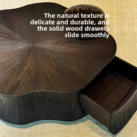Table basse sculpturale moderne en forme de fleur, grain de bois noir, pour salon, hôtel, salle de séjour