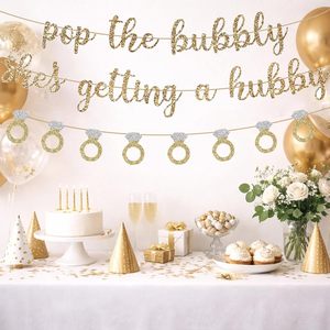 Banderola Divertida para Despedida de Soltera con Anillo de Diamantes y Guirnalda para Fiesta de Novia, 'Pop the Bubbly She's Getting a Hubby' - Product Image 3