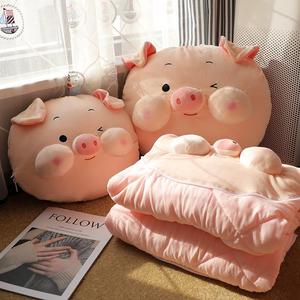 Pig Shaped Pillow Quilt Two In One Office Nap Car Blanket Soft Plush Cushion With Filling Synthetic Fiber - Product Image 3