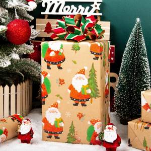 Christmas Santa Claus Pattern Kraft Gift Wrapping Paper <b>Roll</b> Recyclable Offset Printing Uncoated 100GSM - Product Image 2