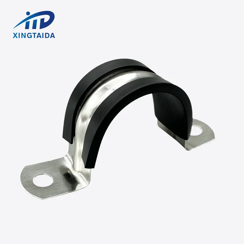 Stainless Steel with rubber U Type Clamp Pipe Clip With Two Hole U Shaped Saddle Clamp