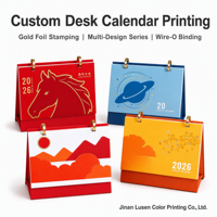 Impression de calendriers de bureau mensuels et annuels personnalisés pour bureau à domicile, avec reliure Wire-O, support triangulaire et estampage à chaud doré