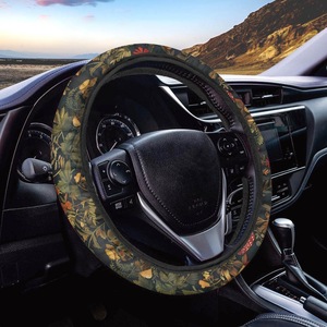Housse de volant à imprimé floral en fibre de polyester, pour volant à 3 branches, pour intérieur de voiture, monobloc, MOQ, Dropshipping, OEM - Product Image 1