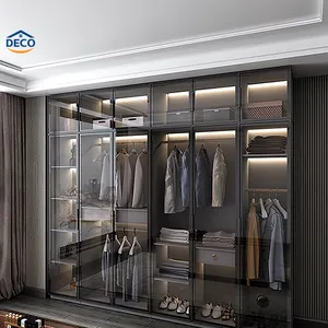 Изготовленная на заказ мебель для спальни деревянный шкаф для одежды набор серого стекла дверной шкаф система прогулка в гардеробную