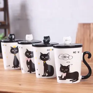 Low moq custom cartoon cat shaped mug cute ceramic coffee cup mug with lovely kitty