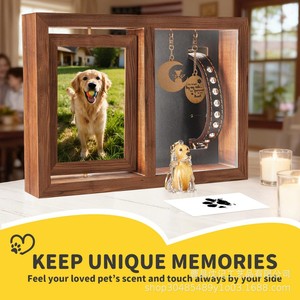 Wooden Pet Keepsake Photo Frame Rectangular <b>Shadow</b> <b>Box</b> Tabletop Display Case For Cat Dog Fur And Collar - Product Image 5