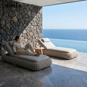 Chaise longue moderne en corde avec cadre en aluminium pour plage, <span class=keywords><strong>jardin</strong></span>, patio, hôtel, parc, villa, comprend l'emballage postal, chaise longue - Product Image 1