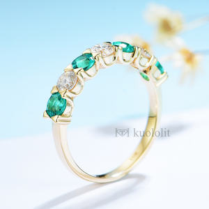 Fashion 14K Yellow Gold Alexandrite Gemstone Rings For Women Lab Emerald OEC Moissanite customized <b>Wedding</b> Promise Ring - Product Image 5