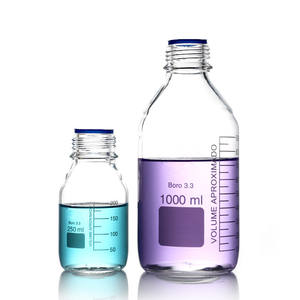 Haiju garrafa de armazenamento borosilicate, garrafa de vidro transparente/marrom, tampa azul/laranja de parafuso, laboratório - Product Image 1