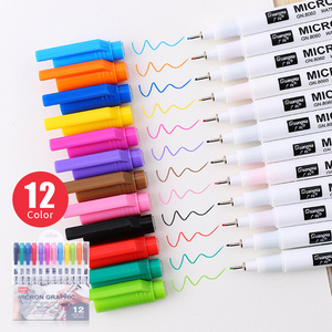 ปากกาไมครอนกันน้ำ 12 สี หัวเปลี่ยนได้ ปากกาเขียนเส้นเล็ก สีสันสดใส สำหรับวาดภาพการ์ตูน - Product Image 2