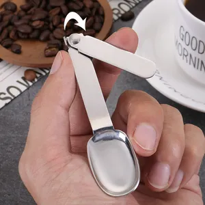 Foldable Stainless Steel Outdoor Coffee Spoon Travel Camping Dessert Party Reusable Fruit Tea Collapsable Spoon