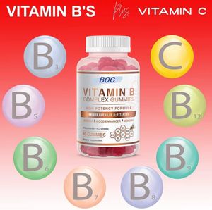 OEM ויטמין B מורכב גומי טבעוני עם ויטמין <span class=keywords><strong>B12</strong></span> B7 B6 B3 B5 B6 B8 B9 לאנרגית מתח ומערכת חיסונית בריאה 60 גומי - Product Image 2
