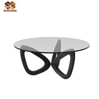 Table basse ronde en verre minimaliste moderne, base en bois massif créative, table centrale pour petit espace, pour la maison, le salon