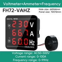 Panel Digital AC 3 in 1 Baru, Amperemeter Voltmeter Meter 50-500V 0-100A Layar LED Tampilan Tegangan Arus Frekuensi (V/A/Hz)