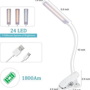 โคมไฟคลิป LED ป้องกันดวงตา โคมไฟอ่านหนังสือสำหรับนักเรียน ใช้ในหอพัก ห้องนอน ใช้แบตเตอรี่ลิเธียม - Product Image 6