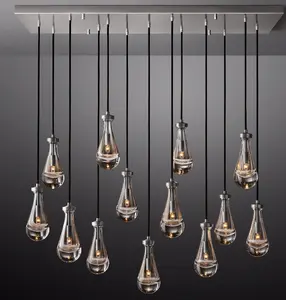 2023 linéaire 72 "luxe Nickel laiton salon restauration lustre pluie pendentif éclairage plafond suspendus gouttes de pluie lumières
