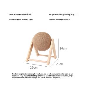 Jouet à gratter pour chat d'intérieur, boule en sisal rotative avec support en bois en forme de V stable pour l'entretien quotidien des griffes du chat - Product Image 4