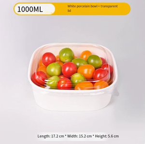 กล่องอาหารกลางวันแบบใช้แล้วทิ้งสีขาวคราฟท์แบบกำหนดเองพร้อมฝาปิด 1000 มล. กล่องอาหารทรงสี่เหลี่ยมสำหรับปิกนิก แคมป์ปิ้ง ใส่ผลไม้ อาหาร กล่องกระดาษสำหรับใส่กลับบ้าน กล่องบรรจุภัณฑ์ - Product Image 1