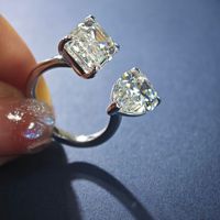 Cincin Terbuka Perak S925 Toi Et Moi Potongan Pir Persegi CZ, Perhiasan Mewah Ringan Gaya Eropa Amerika, Grosir