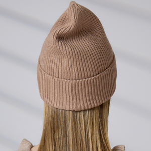 Bonnet tricoté européen personnalisé avec logo, unisexe, pour enfants, en mélange de laine, à côtes verticales, haut et à revers. - Product Image 5