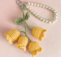 Porte-clés au crochet avec perles, pendentifs fleur d'orchidée et clochette, joli pendentif au crochet pour voiture, sac à main, cartable, porte-clés