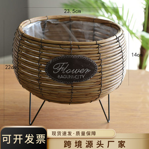Macetas de plástico de imitación ratán grandes y pequeñas, plantas en macetas para escritorio, arreglos florales de suelo, plantas verdes tejidas de ratán - Product Image 4