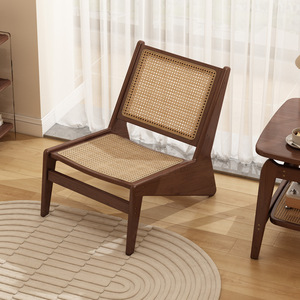 Silla Geométrica de Ratán, Chaise Longue Color Nogal, Reclinable para Sala de Estar o Balcón - Product Image 3