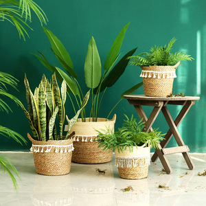 Paniers à fleurs en rotin tressé de style nordique, faits à la main, circulaires, pour plantes d'intérieur, pots décoratifs, plantes vertes - Product Image 4