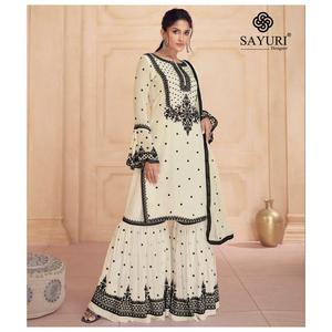 Georgette real de alta calidad con conjunto de Salwar Kameez Sharara de seda Premium para mujer, trajes Sharara Palazzo - Product Image 3