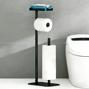 Portarrollos de papel higiénico móvil sin pared con bandeja para teléfono y soporte para rollo de pañuelos para baño - Product Image 2