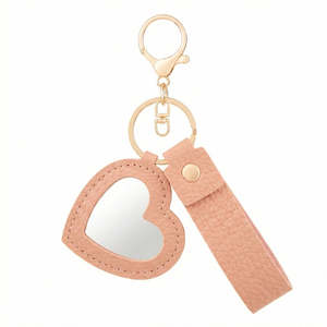 Espejo Compacto de Cuero PU con Forma de Corazón y Diseño de Litchi, Llavero con Espejo de Viaje Plegable Giratorio de Doble Cara - Product Image 4