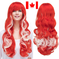 Perruque longue bouclée HLC RTS Canada & Drapeau national allemand pour les fans de football européens et américains, perruque de cosplay avec bonnet en filet rose