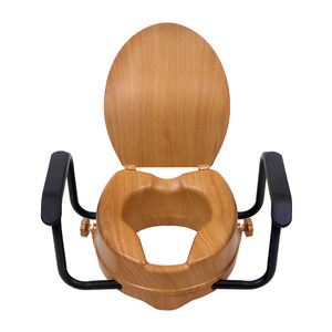 Wood Grain Toilet Seat With Armrests Round Anti Slip Height Increasing <b>Commode</b> <b>Chair</b> For Elderly Disabled Pregnant - Product Image 1