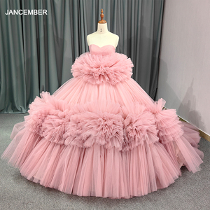 Blush Pink Dresses Puffy Tiered Ruffled Bridal Gowns Off Shoulder Lace Women Party Dress Long 6724 - Product Image 1