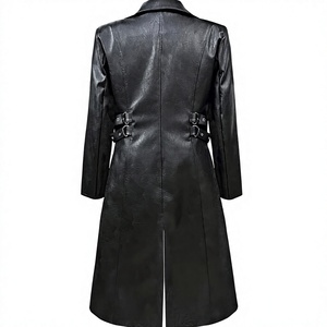 <b>Men</b> Genuine Leather <b>Long</b> Trench <b>Coat</b> Notched Lapel Zipper Closure With Belt Regular Fit - Product Image 4