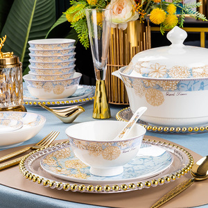 Luxury Modern Plant Pattern Bone China Ceramic <b>Dinnerware</b> <b>Set</b> for Wedding and Party Use Sustainable Household Tableware - Product Image 3