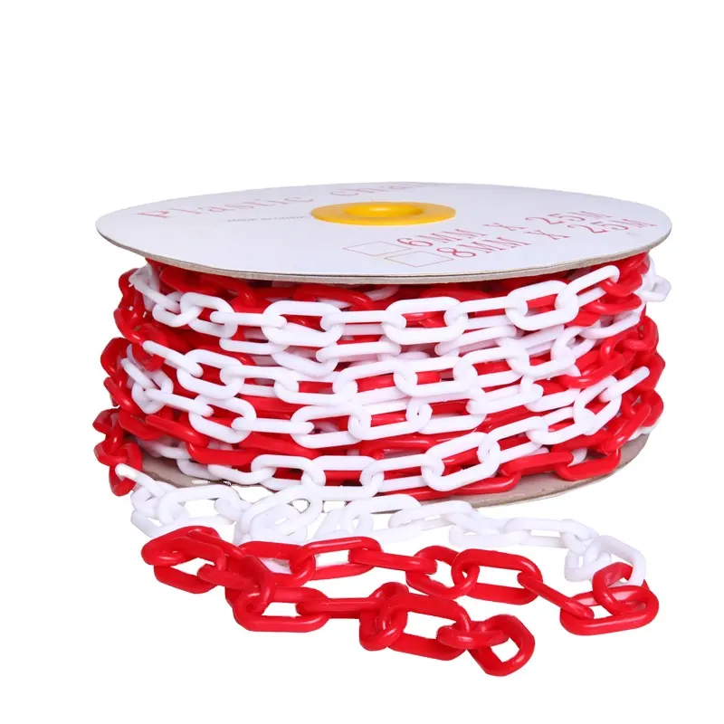 highway traffic worksite safety barrier warning red white decorative PE link 6mm coloured plastic chain